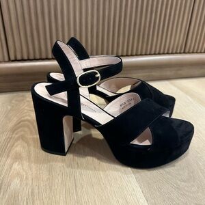 Stuart Weitzman Dayna Black Velvet Platform Heels Sandals size 7